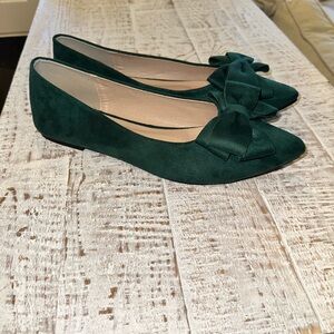 Emerald Green Suede Flats with Bow